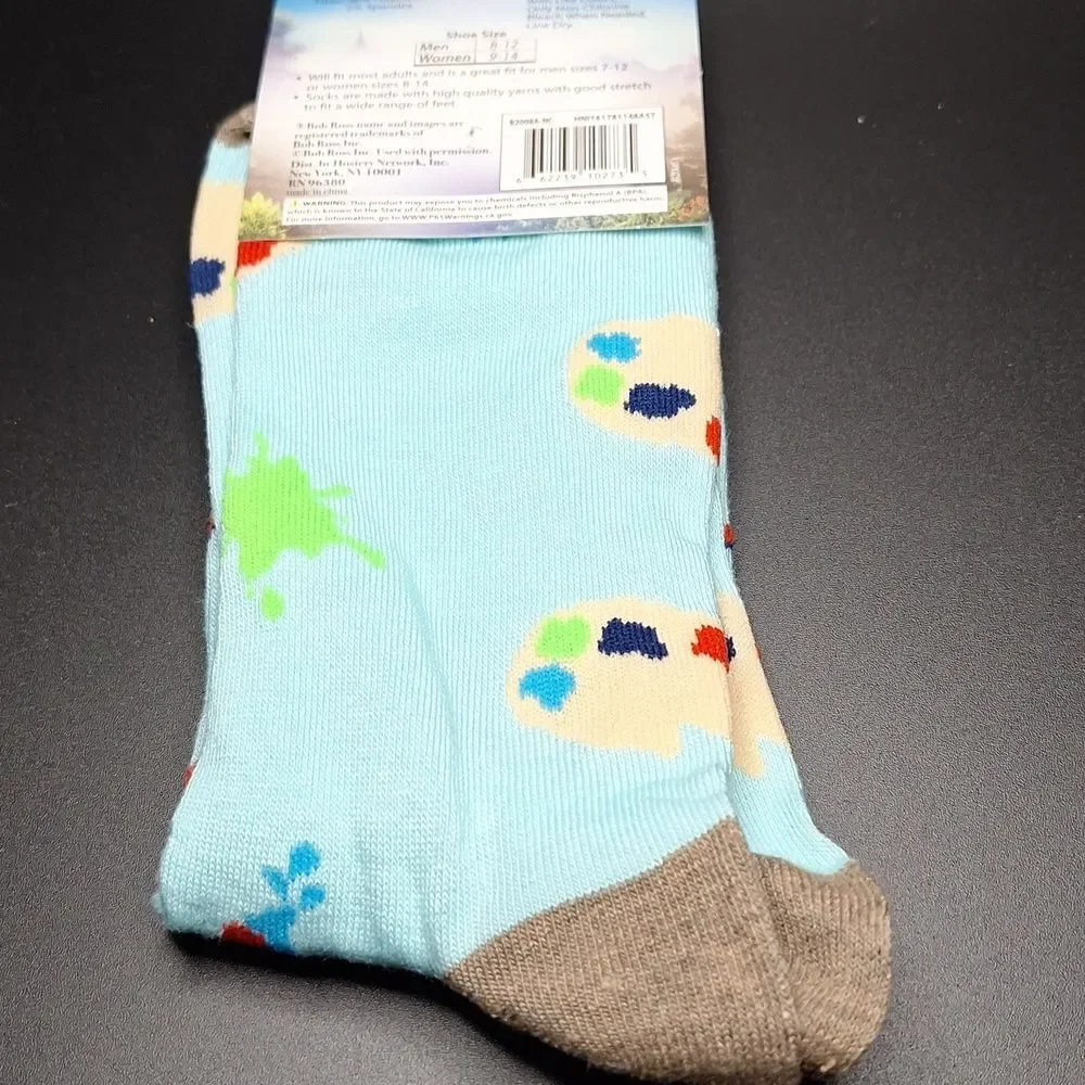 Bob Ross crew socks Men's Socks - Blue and Brown